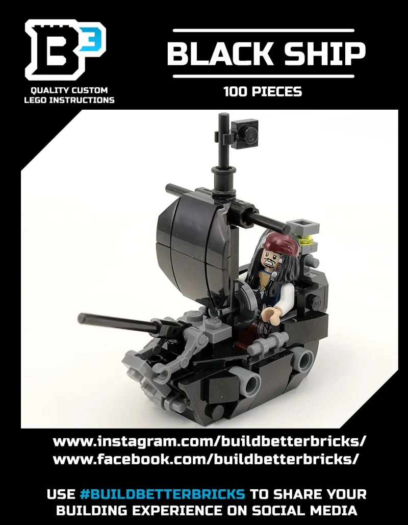 B3 Customs>The Brick Show Shop Custom Black Ship (Pearl) with Jack Sparrow Minfigure