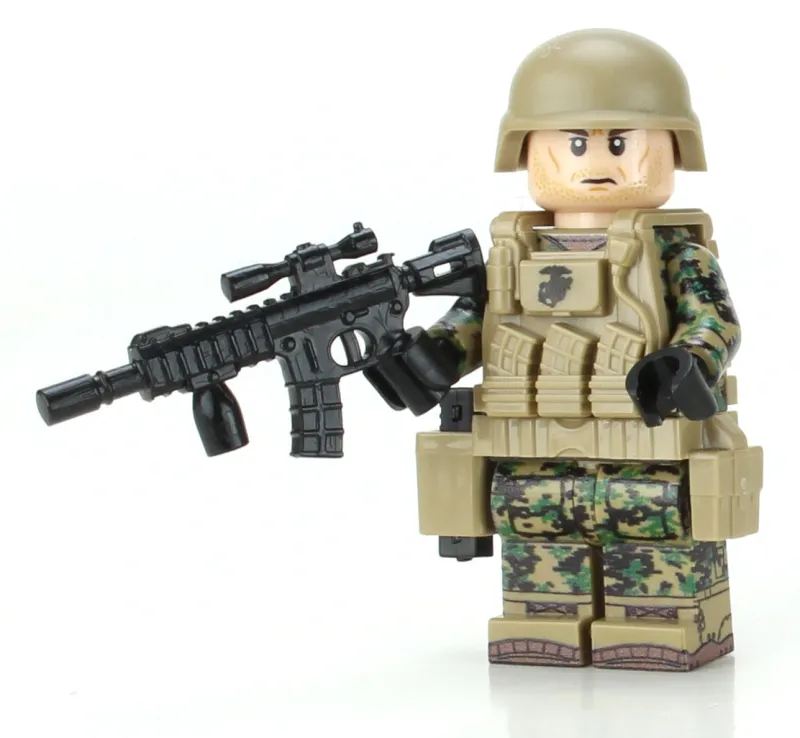 Custom Lego Military Minifigures>The Brick Show Shop Marine Corps Infantry Woodland MARPAT - Custom LEGO Military Minifig