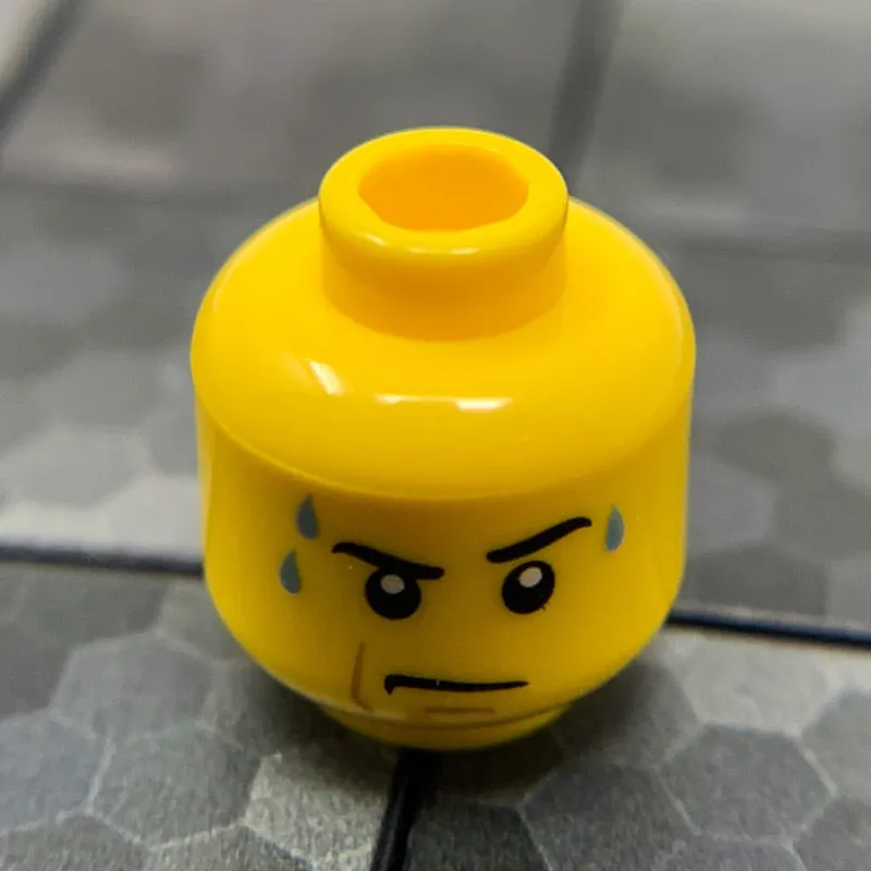 Lego Parts>The Brick Show Shop Stern Male with Sweat Droplets (Yellow Flesh) - Official LEGO® Minifig