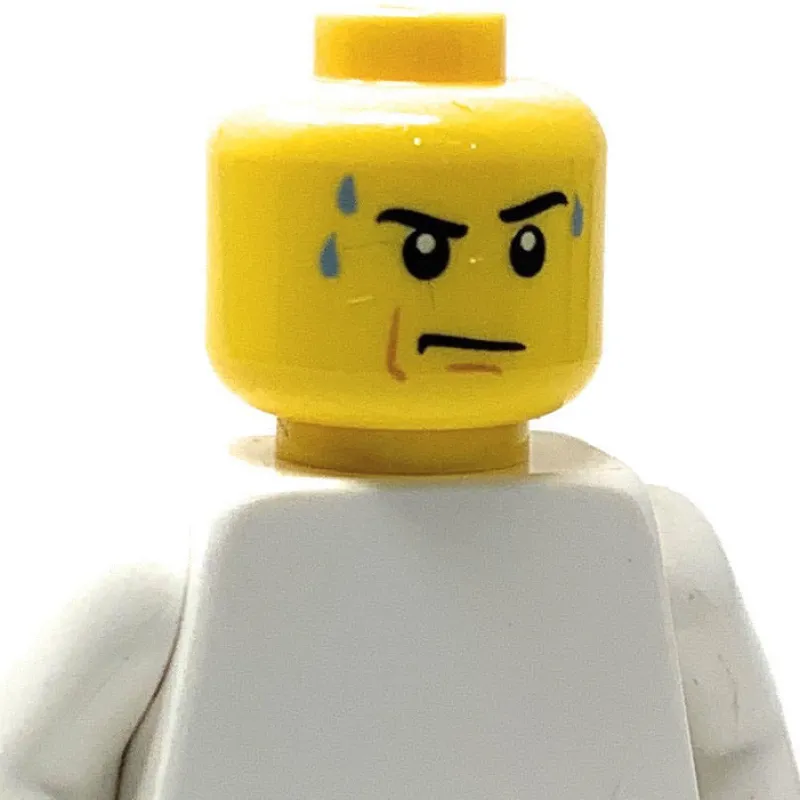Lego Parts>The Brick Show Shop Stern Male with Sweat Droplets (Yellow Flesh) - Official LEGO® Minifig