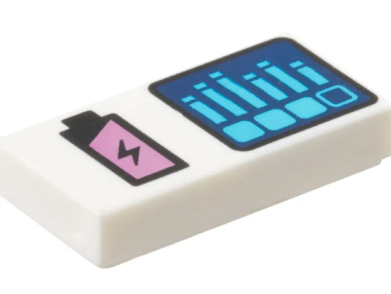 Lego Parts>The Brick Show Shop Tile 1 x 2 with Battery Charger and Bar Graph Pattern - Official LEGO®