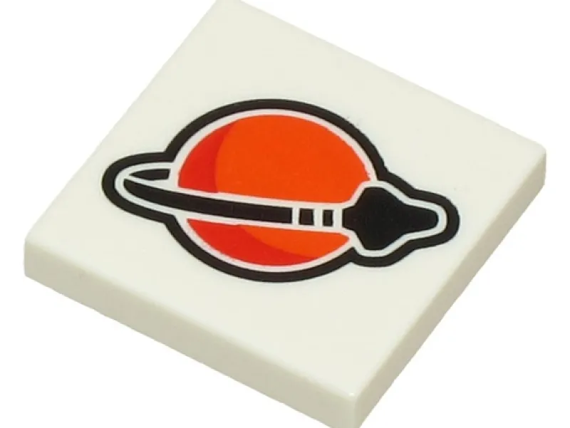 Lego Parts>The Brick Show Shop Tile 2 x 2 with Orange, Red and Black Classic Space Logo Pattern - Off