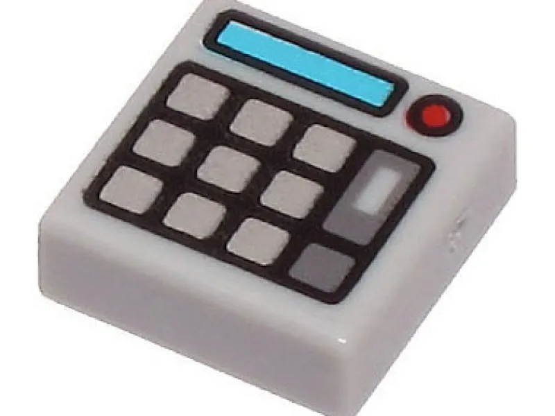 Lego Parts>The Brick Show Shop Tile 1 x 1 with Silver Keypad Buttons, Red Light (Calculator) Pattern