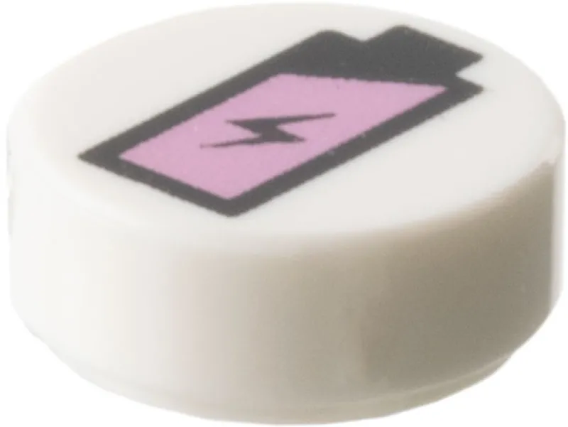 Lego Parts>The Brick Show Shop Tile, Round 1 x 1 with Pink Battery Charge Pattern - Official LEGO® Pa