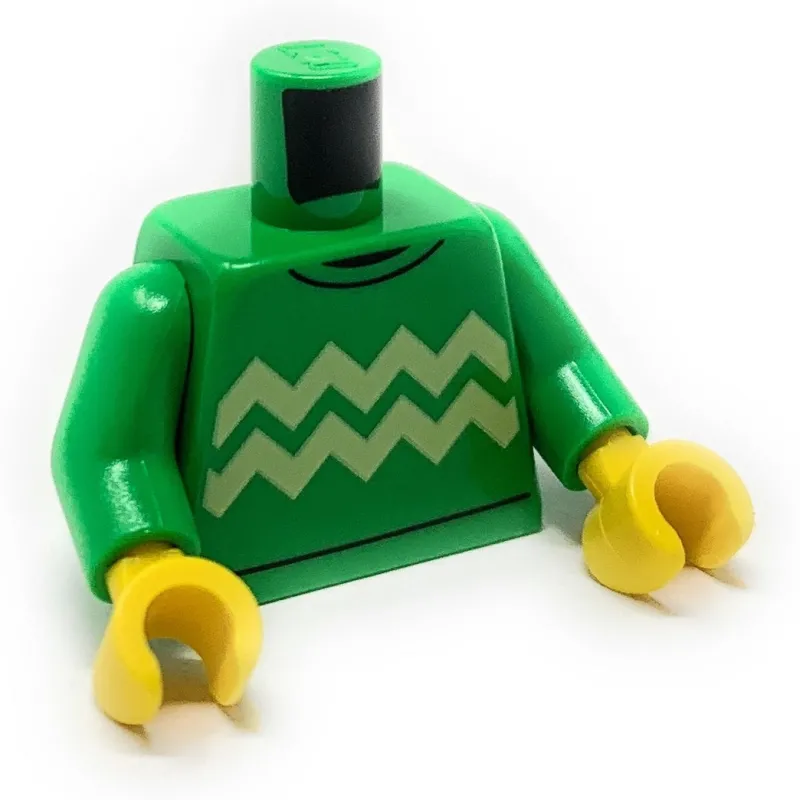 Lego Parts>The Brick Show Shop Torso, Bright Green Sweater with Tan Zigzag Lines Pattern - Official L