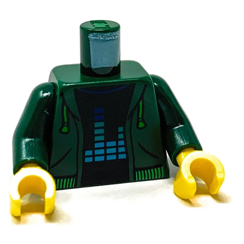 Lego Parts>The Brick Show Shop Torso, Dark Green Hoodie with Equalizer Bars Pattern - Official LEGO®